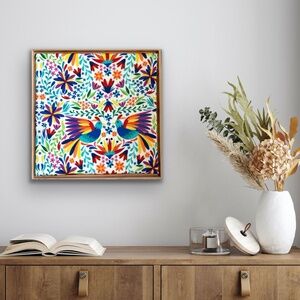 Vibrant Art on Mexican Fabric: Ready to Hang & Perfect for Any Space